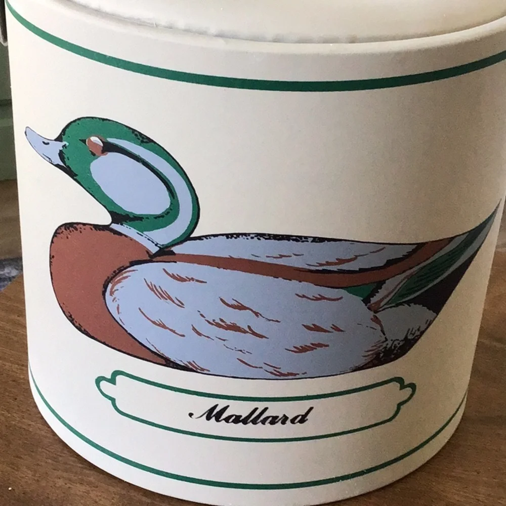 Vintage Georges Briard Green-winged Teal duck vinyl ice bucket from the 1970s.